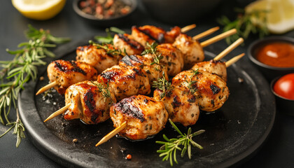 grilled chicken skewer with herbs and spices