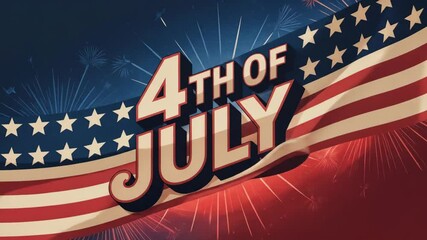 Vintage 4th of july graphic with patriotic american flag and fireworks for independence day celebrations