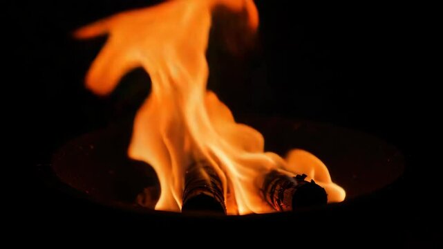 Bright orange flames in the dark