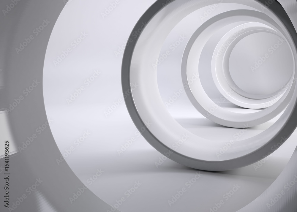 Aufkleber white circular rings are forming tunnel effect in minimalistic gallery 3d render, abstract backdrop