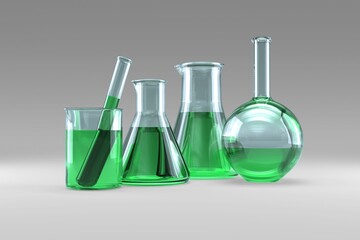 Laboratory flask with chemical solutions