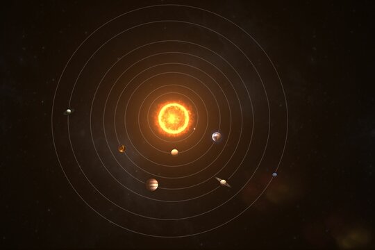 Fototapeta Graphic image of planets rotating around sun