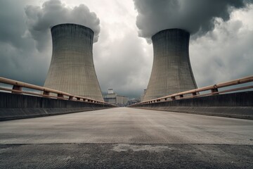 Massive cooling towers of an energy production facility