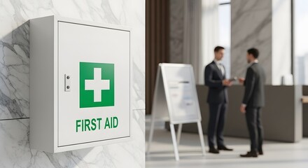 Modern First Aid Box in a Business Office Setting a Crucial Safety Element for Workplace Wellness