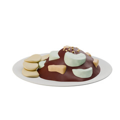 3D illustration of tahu tek, a traditional Indonesian tofu dish served with peanut sauce, perfect for savory food and cultural visuals.