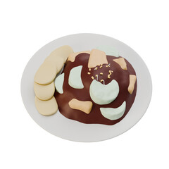 3D illustration of tahu tek, a traditional Indonesian tofu dish served with peanut sauce, perfect for savory food and cultural visuals.