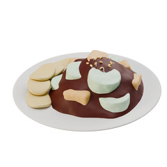 3D illustration of tahu tek, a traditional Indonesian tofu dish served with peanut sauce, perfect for savory food and cultural visuals.