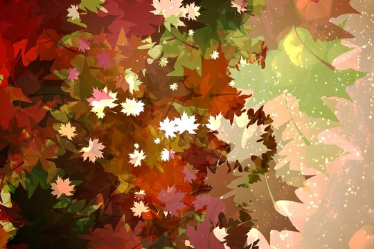 Fototapeta Abstract illustration is showing layered translucent maple leaf shapes glowing with autumn speckles