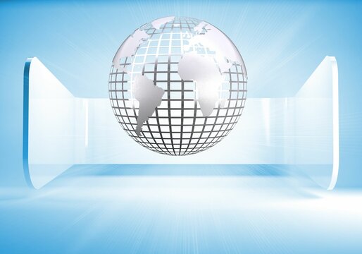 Fototapeta Silver globe on blue abstract background