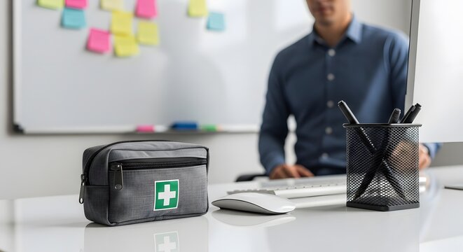 Workplace First Aid Kit Preparedness Safety Grey Bag Office Desk Essentials