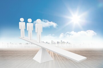 White human resource scales in front of city