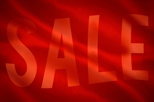 Fototapeta Word SALE is floating over textured red fabric folds, showing translucent lettering in flat design
