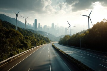 Road leading to a zeroemission city powered by wind
