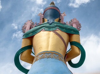 Back VIew of Giant Maitreya Buddha statue at Diskit Monastery, Ladakh — symbol of peace and...