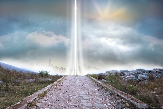 Fototapeta Rocky path leading to light beam