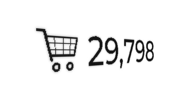 Video of a number counting from 0 to 1,000,000 in ascending order with a shopping cart icon for online shopping in white letters on a white background.