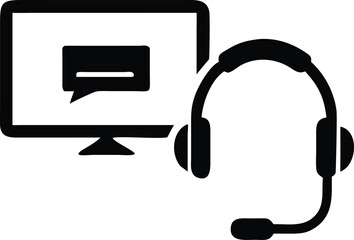 Black silhouette design of a virtual classroom headset with a whiteboard on transparent background