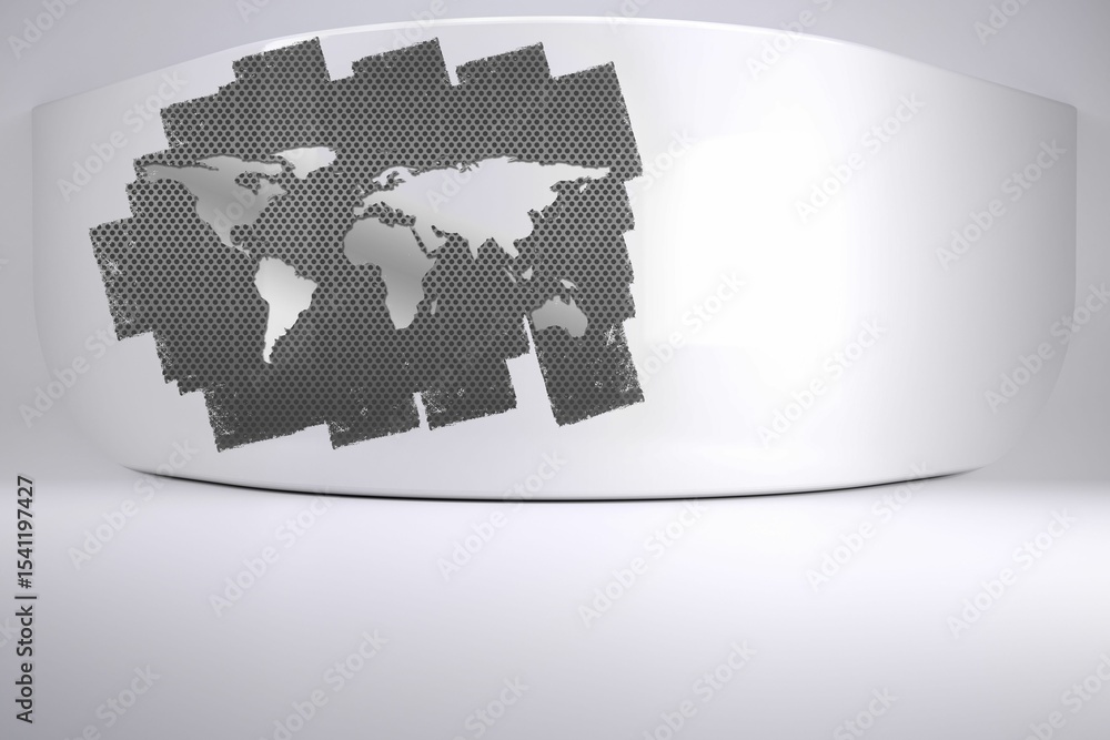 Poster abstract screen in room showing world map
