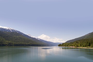 Mountain range and river against sky