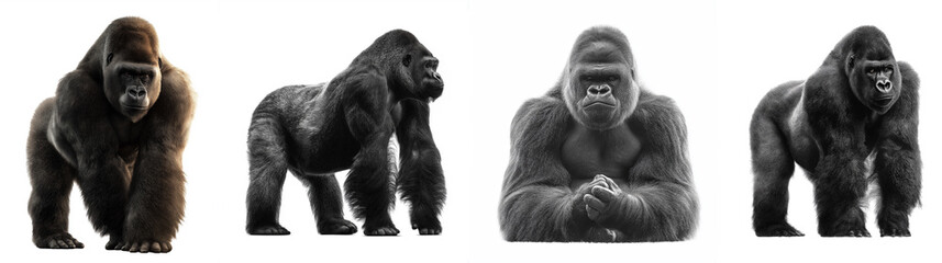 Collection set of gorilla isolated on white background