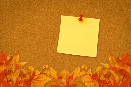 Fototapeta Autumn leaves with yellow note
