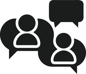 Black silhouette team collaboration design depicting overlapping speech bubbles and figures