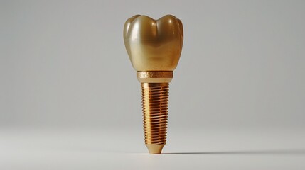 Close up of a gold plated dental implant abutment isolated on a white background