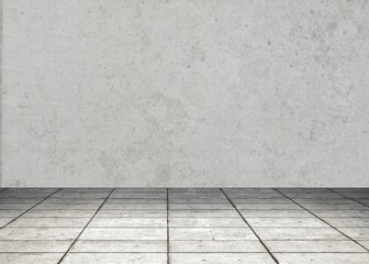 Fototapeta premium Empty room with concrete wall and tiled floor is being shown in flat design interior illustration