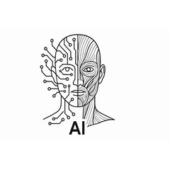Artificial Intelligence Concept Half Human Face with Muscle Structure and Half Circuit Board Representing the Fusion of Biology and Technology in AI Development
