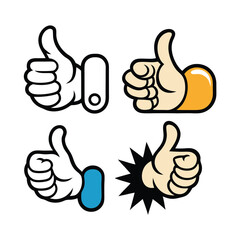 Colorful thumbs up illustrations in different styles representing positive feedback and approval
