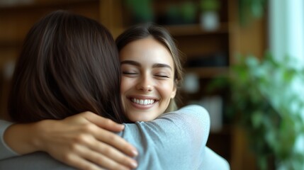 An emotional moment between two women in a gentle embrace, filled with gratitude and support.