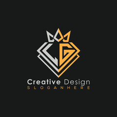 Fototapeta premium Luxury Letter Logo – Crown & Diamond Monogram for Creative Branding 