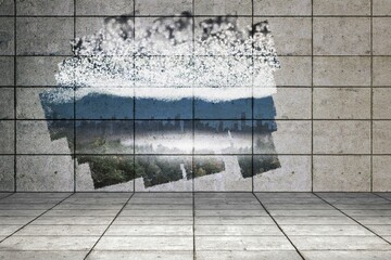 Display on wall showing stars above city
