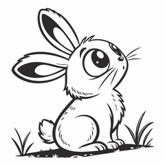Black and White Cute Rabbit with Big Eyes