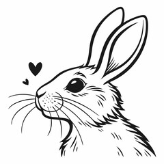 Black and White Bunny Outline with Heart Nose