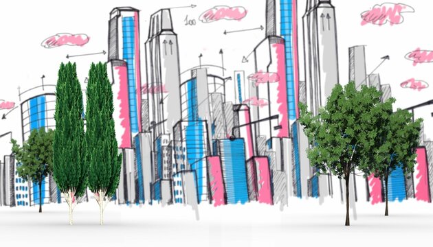 Fototapeta Trees against pink and blue skyline