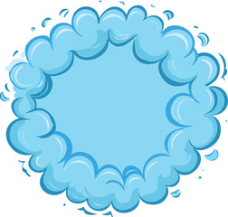 Fototapeta premium Vector illustration of a circular cartoon smoke explosion made of soft blue clouds, minimal shading and stylized puffs, arranged in a ring formation, white background, flat comic style, clean and simp