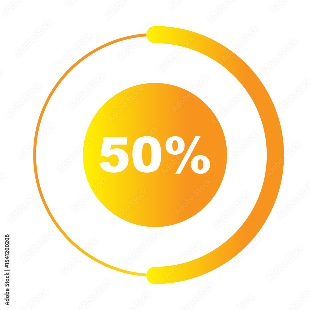 Poster a circular graphic with a gradient arc showing 50% completion, displayed in white text.