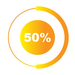 A circular graphic with a gradient arc showing 50% completion, displayed in white text.