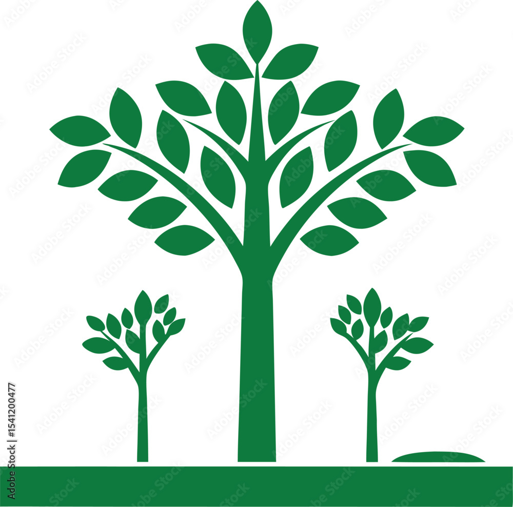 Poster green minimalist tree illustration with transparency for various design projects