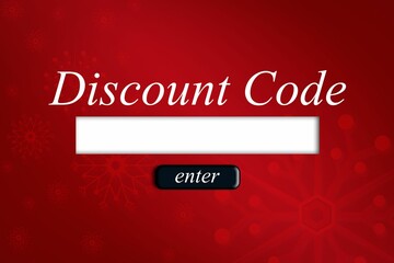 flat design showing discount code input and enter button on red snowflake motif gradient background