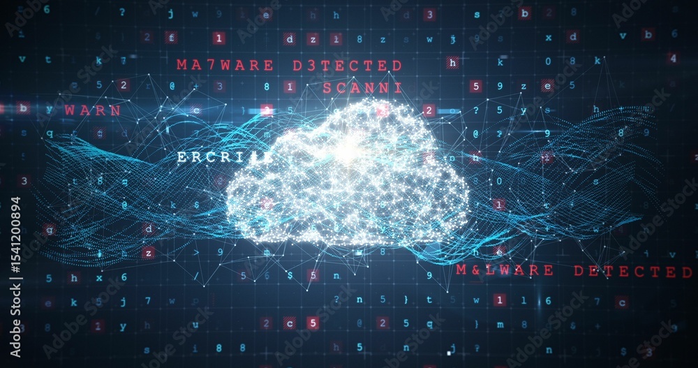 Poster cloud and malware detected on binary background