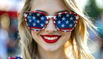 Woman wearing stars-and-stripes sunglasses