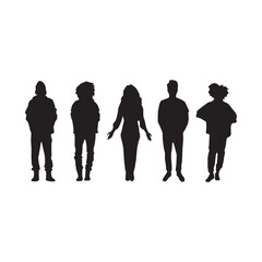 Silhouettes of Diverse People Standing in a Row.A clean, minimalist image showcasing five diverse figures in silhouette.