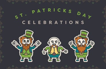 Image of st patrick's day celebrations text with leprechauns on black background