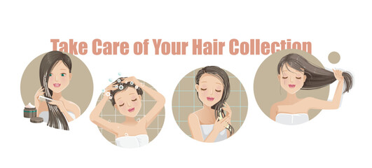 Take Care of Your Hair Cartoon Illustration Vector Collection 
