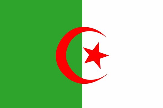 Naklejki Algeria flag is showing green and white halves, featuring red crescent and star in flat design