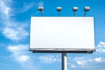 Large Blank Billboard Standing Tall Against Bright Blue Sky Backdrop