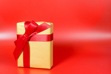 minimal flat lay chinese new year decoration item and gift box on red background