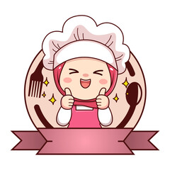 Enthusiastic Muslim Cartoon Chef Giving Thumbs Up, Ideal for Halal Food Branding